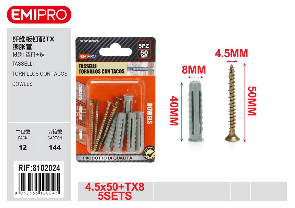 Tasselli 4.5*50 Tx8 5Sets