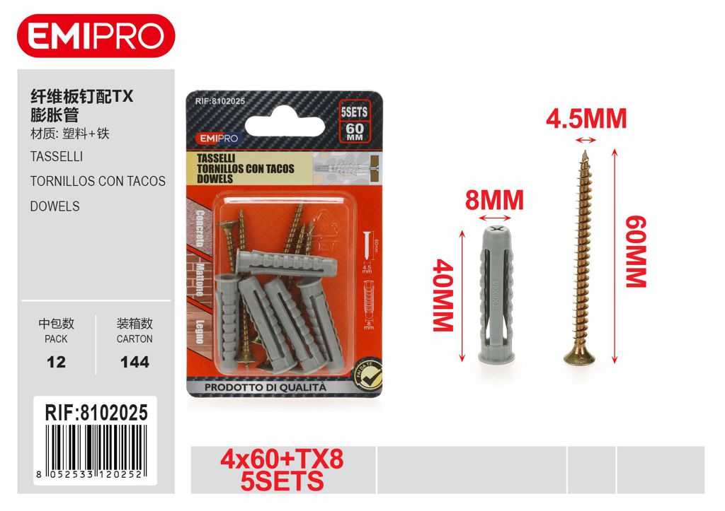 Tasselli 4.5*60 Tx8 5Sets
