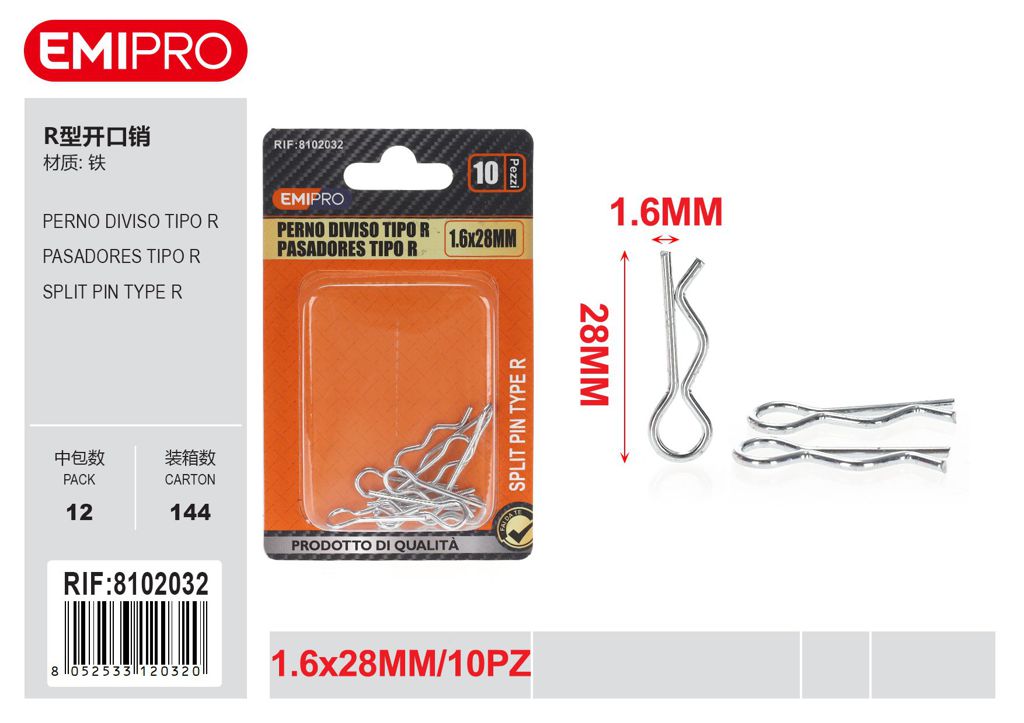 Perno Diviso Tipo R 1.6*28 mm 10Pz