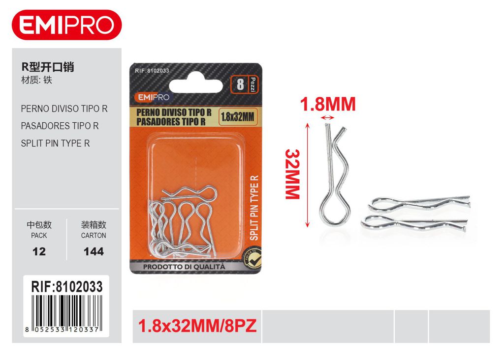 Perno Diviso Tipo R 1.8*32 mm 8Pz