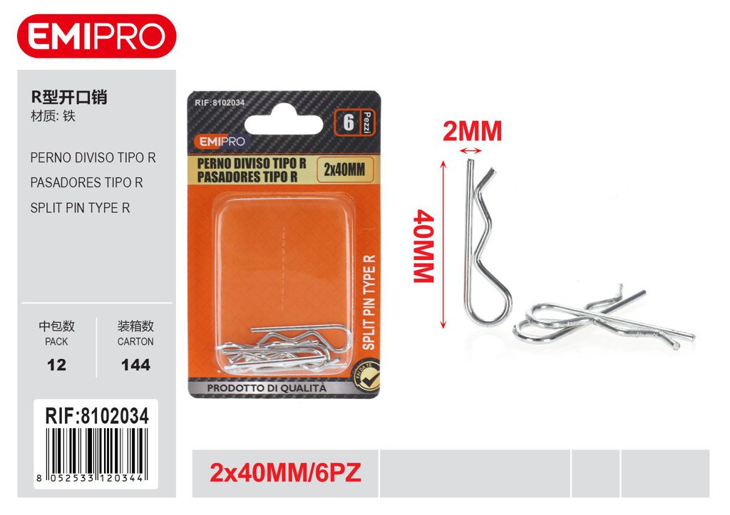 Perno Diviso Tipo R 2*40mm 6Pz