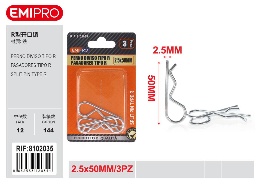 Perno Diviso Tipo R 2.5*50mm 3Pz