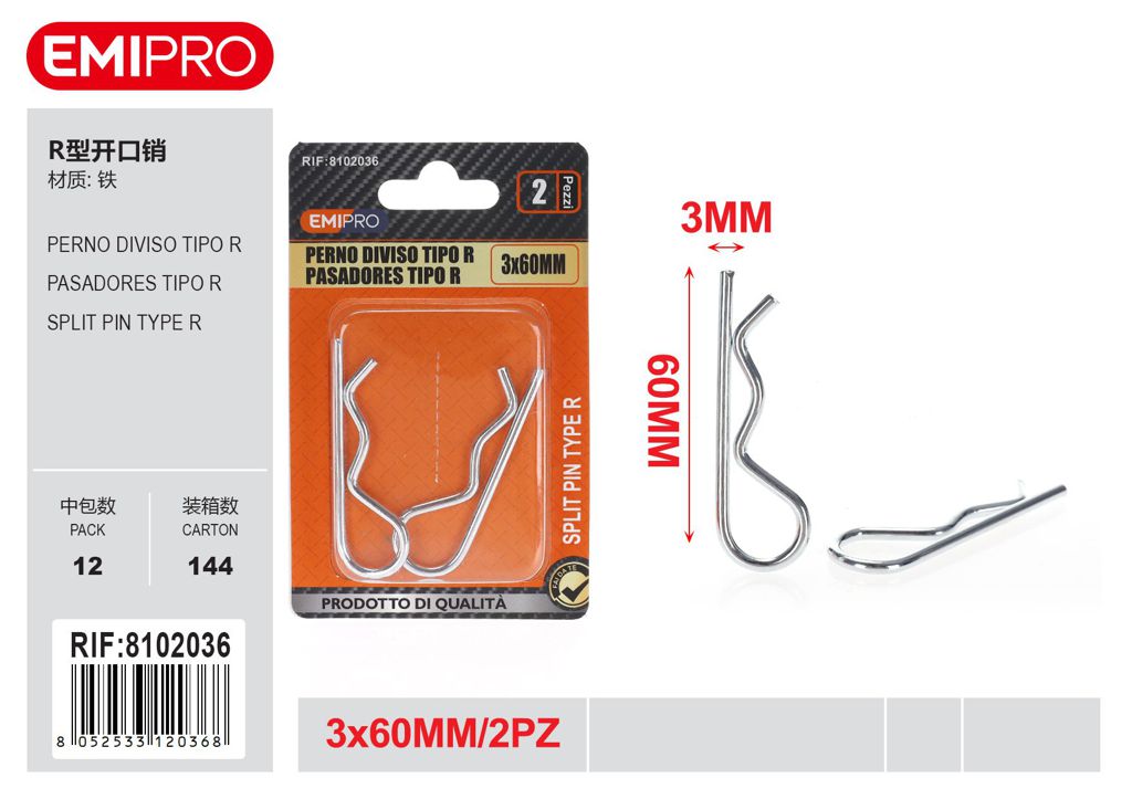 Perno Diviso Tipo R 3*60mm 2Pz