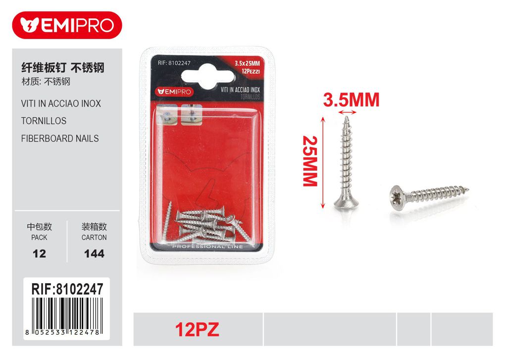 viti In Acciao Inox 3.5*25mm 12Pz
