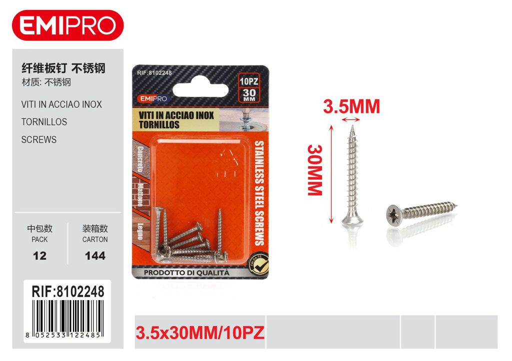 viti In Acciao Inox 3.5*30mm 10Pz