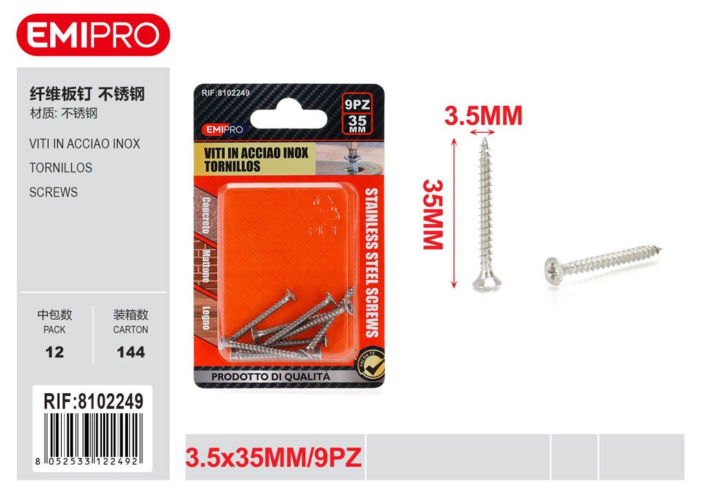 viti In Acciao Inox 3.5*35mm 9Pz