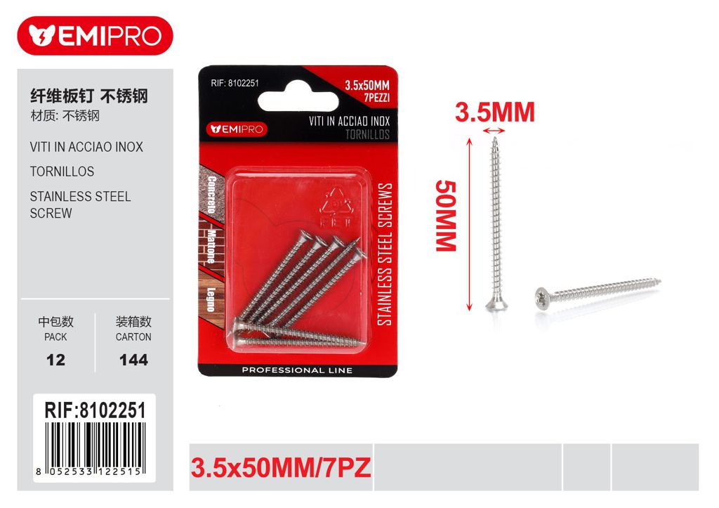 viti In Acciao Inox 3.5*50mm 7Pz