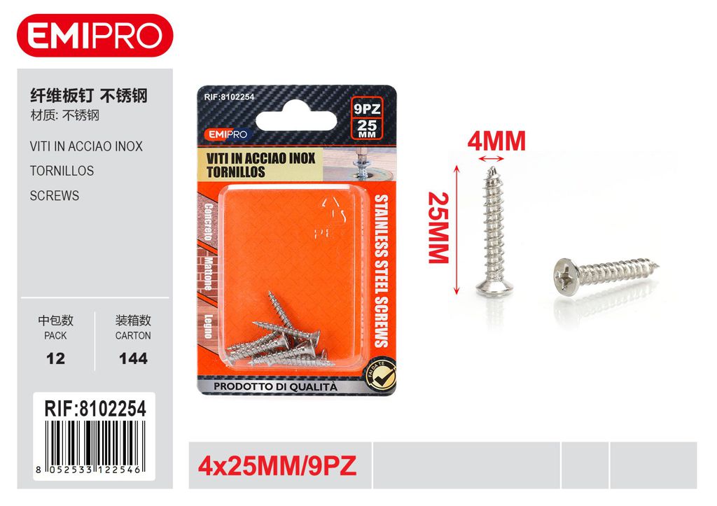 viti In Acciao Inox 4*25mm 9Pz