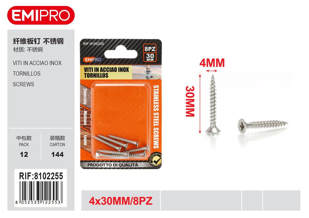 viti In Acciao Inox 4*30mm 8Pz