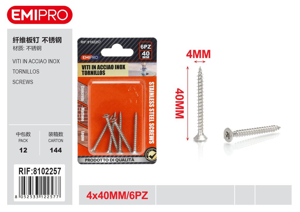 viti In Acciao Inox 4*40mm 6Pz