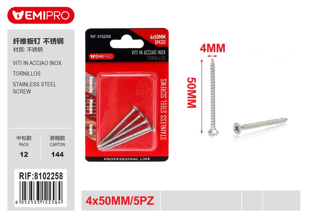 viti In Acciao Inox 4*50mm 5Pz