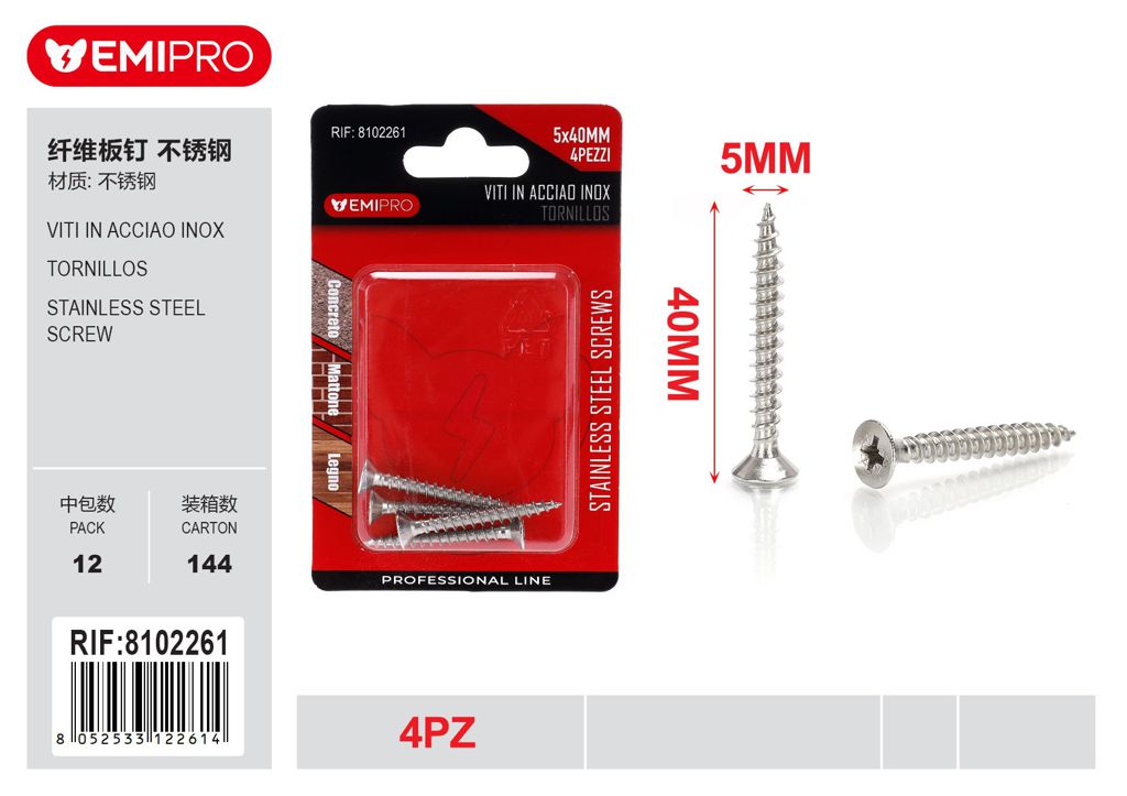 viti In Acciao Inox 5*40mm 4Pz