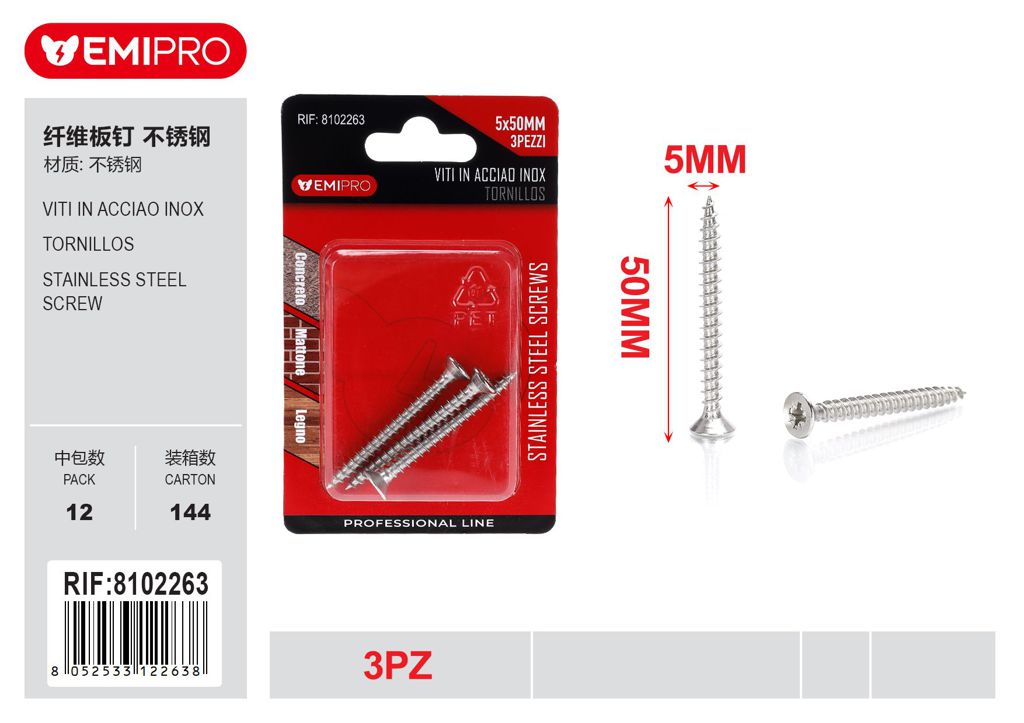 viti In Acciao Inox 5*50mm 3Pz
