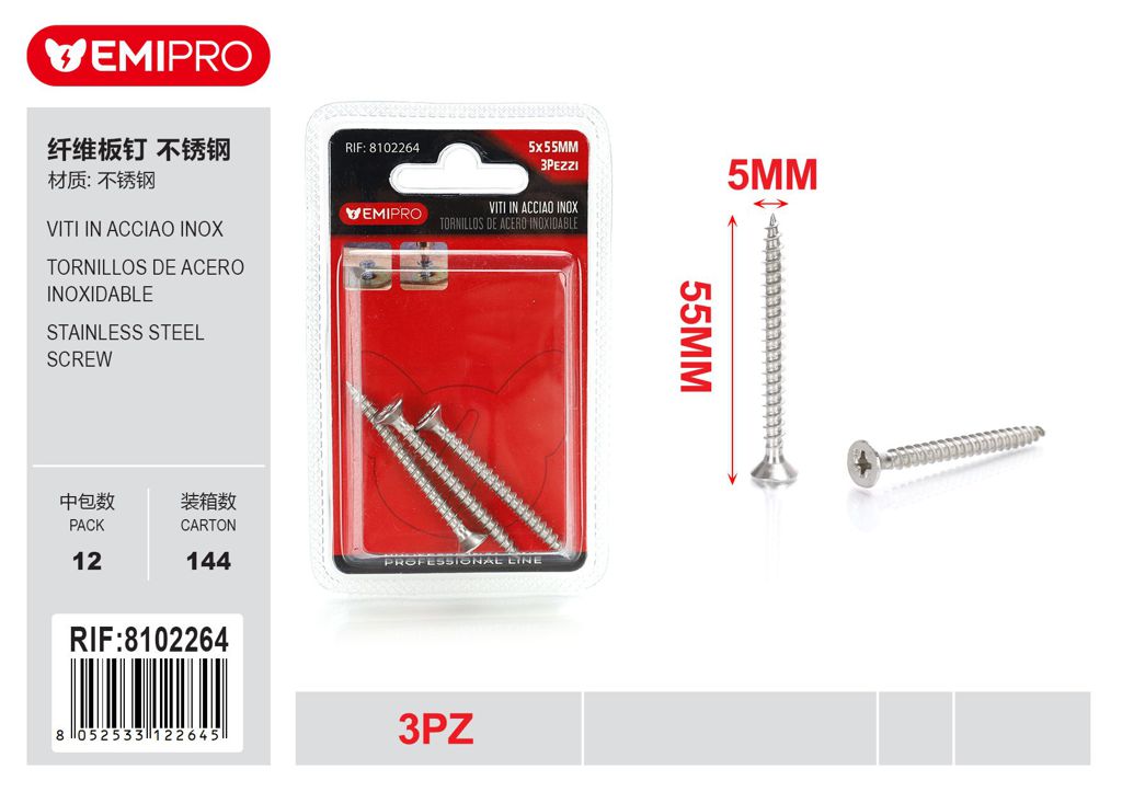 viti In Acciao Inox 5*55mm 3Pz