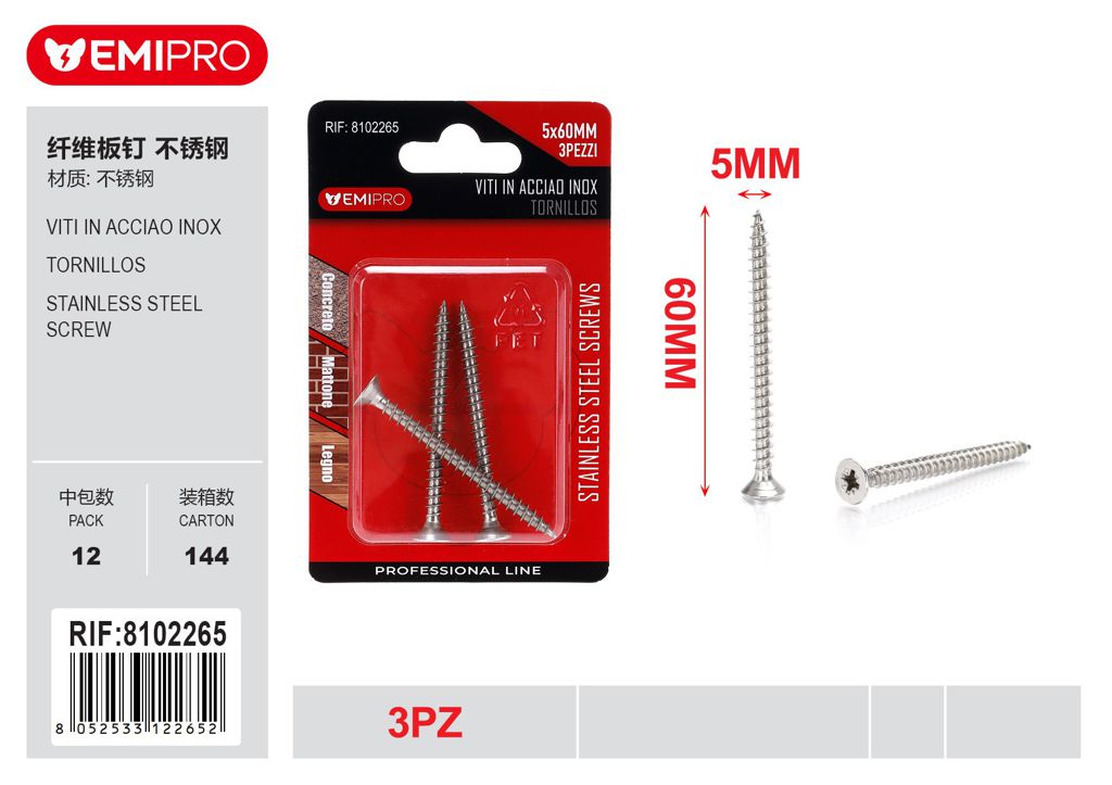 viti In Acciao Inox 5*60mm 3Pz