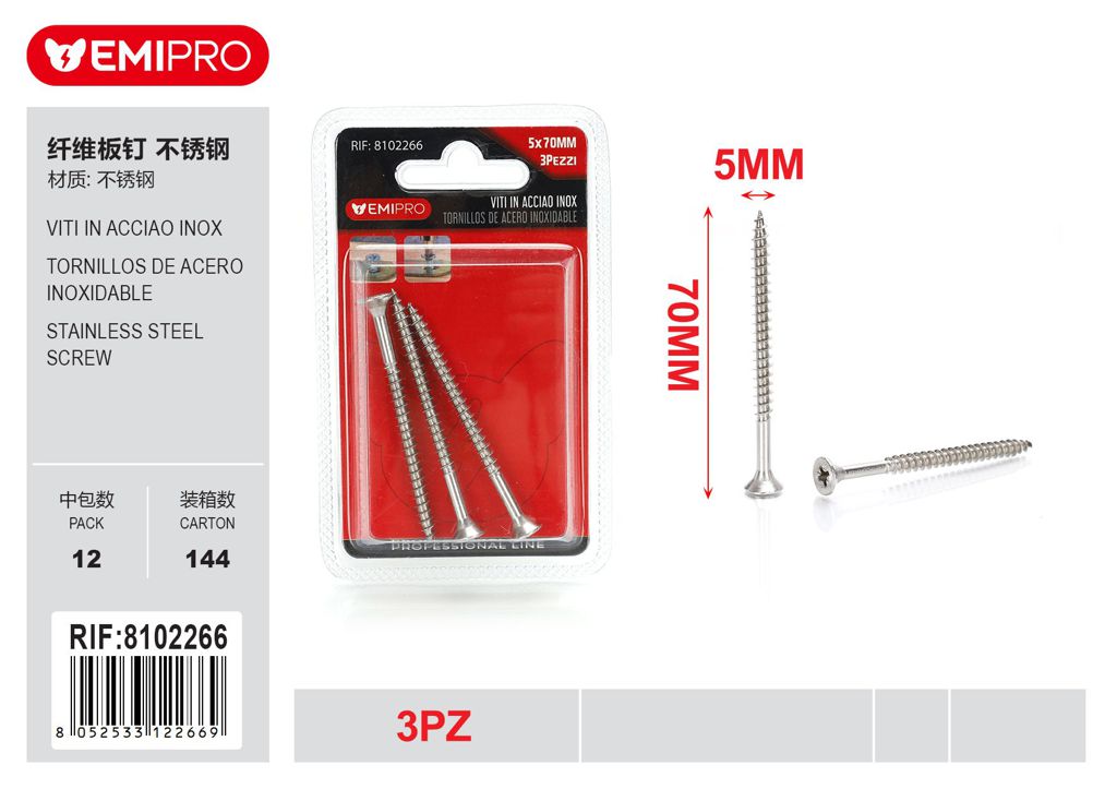 viti In Acciao Inox 5*70mm 3Pz