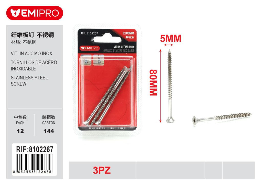 viti In Acciao Inox 5*80mm 3Pz