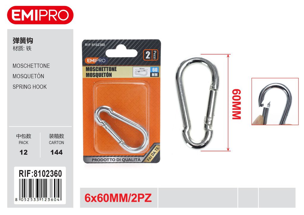 Moschettone 6*60mm 2Pz
