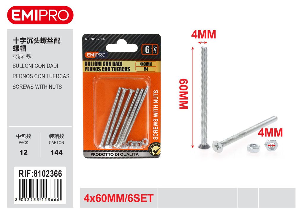 Bulloni Con Dadi 4*60mm 6Set