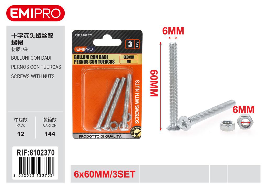 Bulloni Con Dadi 6*60mm 3Set