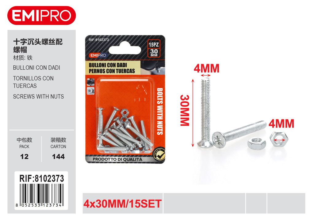 Bulloni Con Dadi 4*30mm 15Set