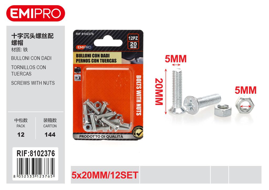 Bulloni Con Dadi 5*20mm 12Set