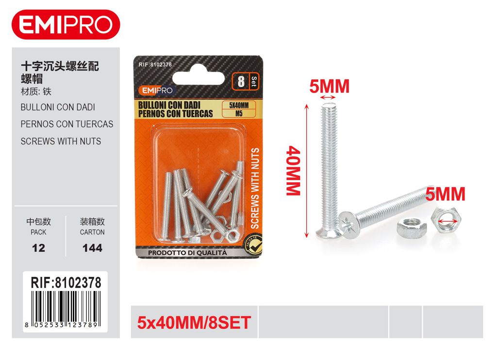Bulloni Con Dadi 5*40mm 8Set