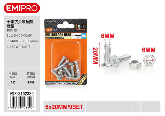 Bulloni Con Dadi 6*20mm 9Set