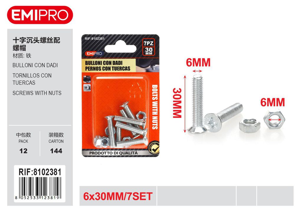 Bulloni Con Dadi 6*30mm 7Set