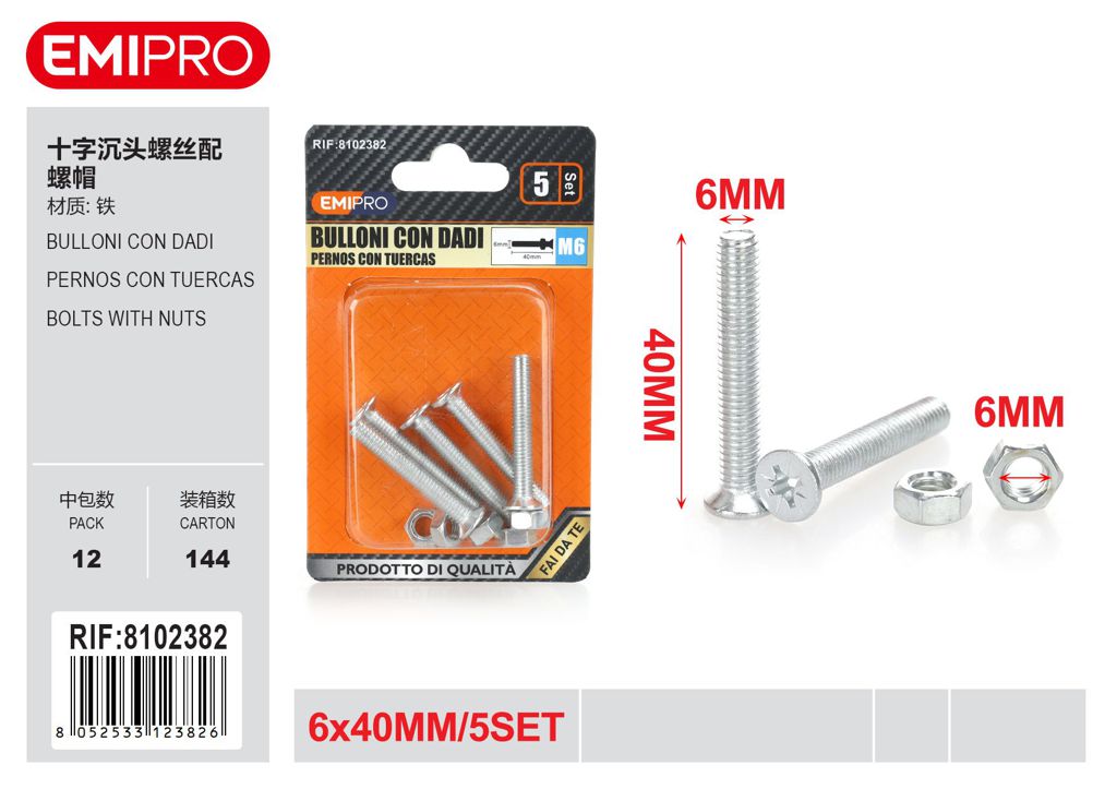 Bulloni Con Dadi 6*40mm 5Set