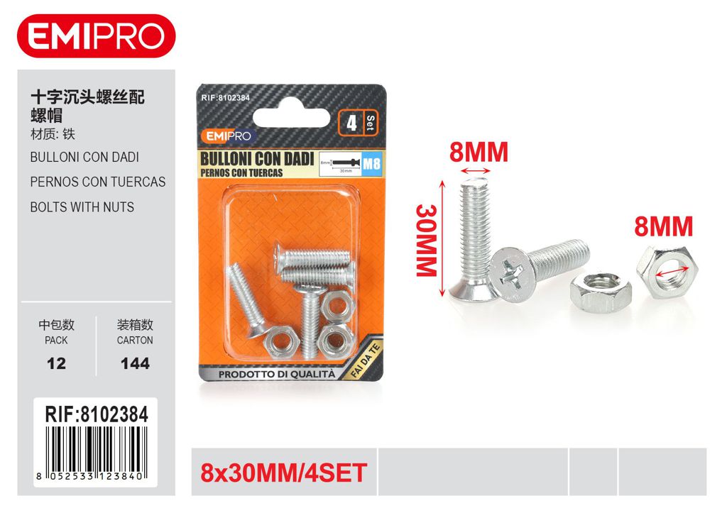 Bulloni Con Dadi 8*30mm 4Set