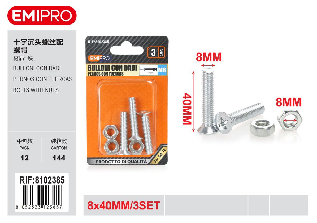 Bulloni Con Dadi 8*40mm 3Set