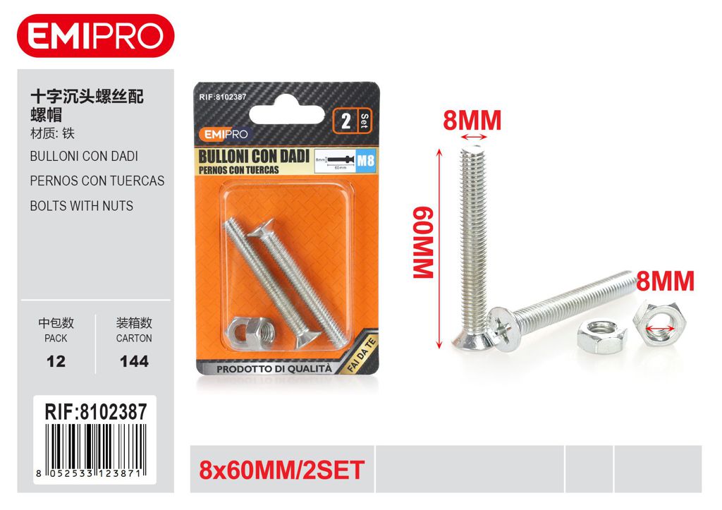 Bulloni Con Dadi 8*60mm 2Set