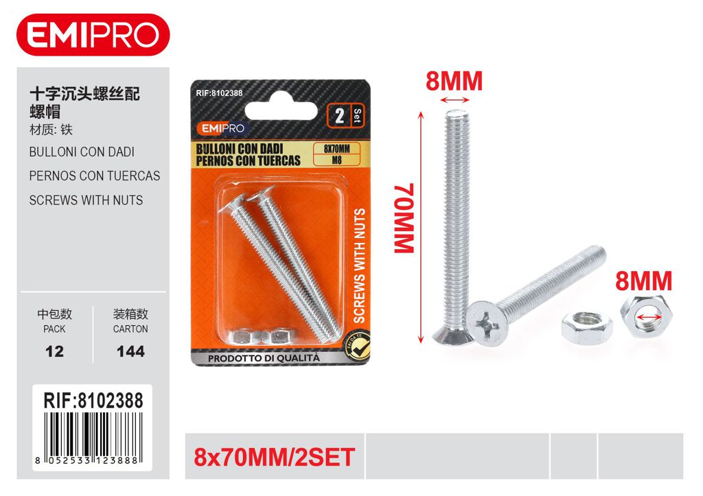 Bulloni Con Dadi 8*70mm 2Set