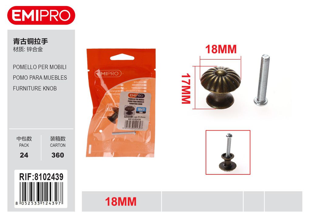 Pomello Per Mobili 18mm