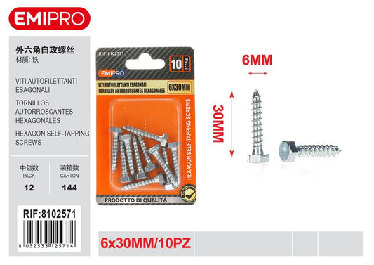 viti Autofilettanti Esagonali 6*30mm 10Pz