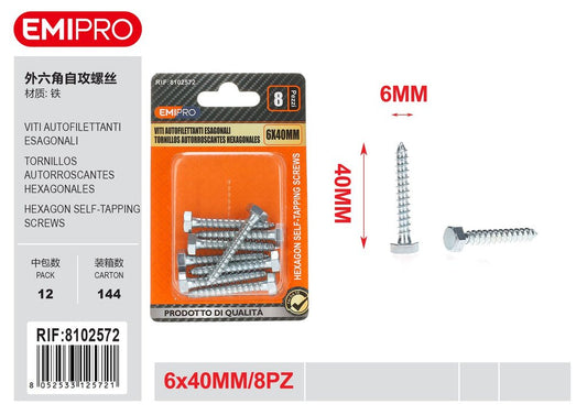 viti Autofilettanti Esagonali 6*40mm 8Pz