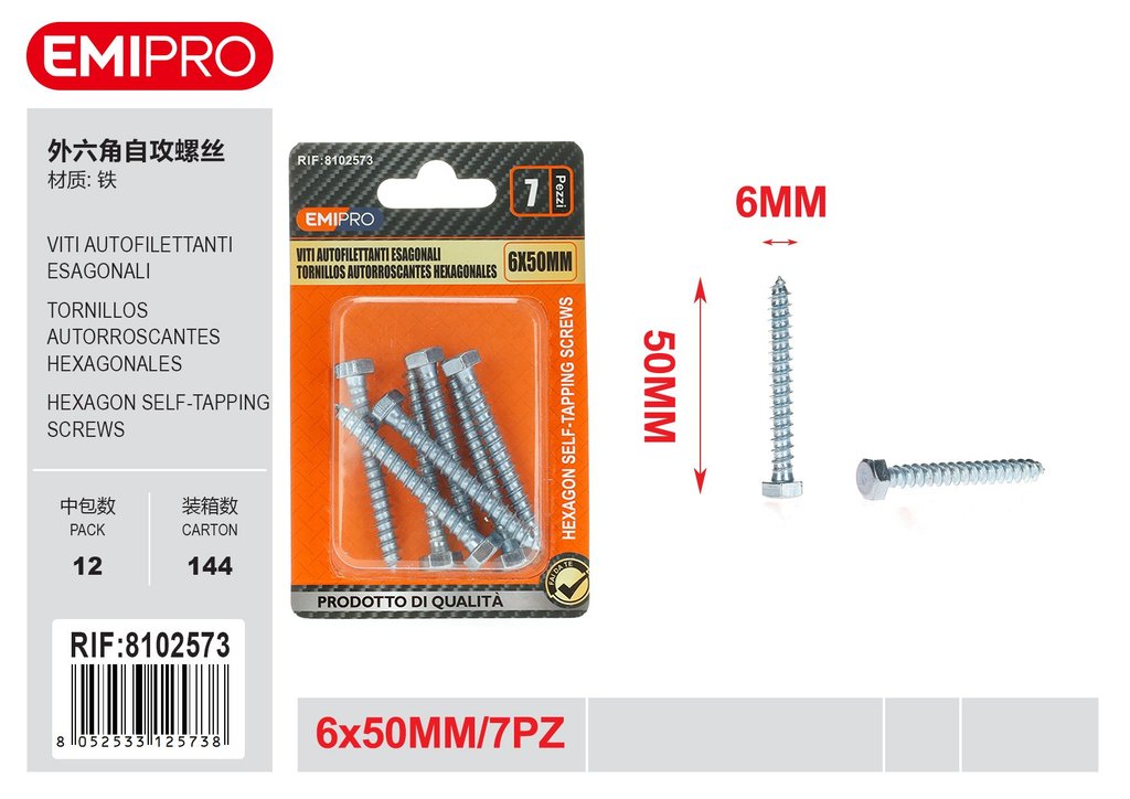 viti Autofilettanti Esagonali 6*50mm 7Pz
