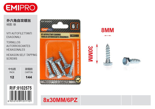 viti Autofilettanti Esagonali 8*30mm 6Pz