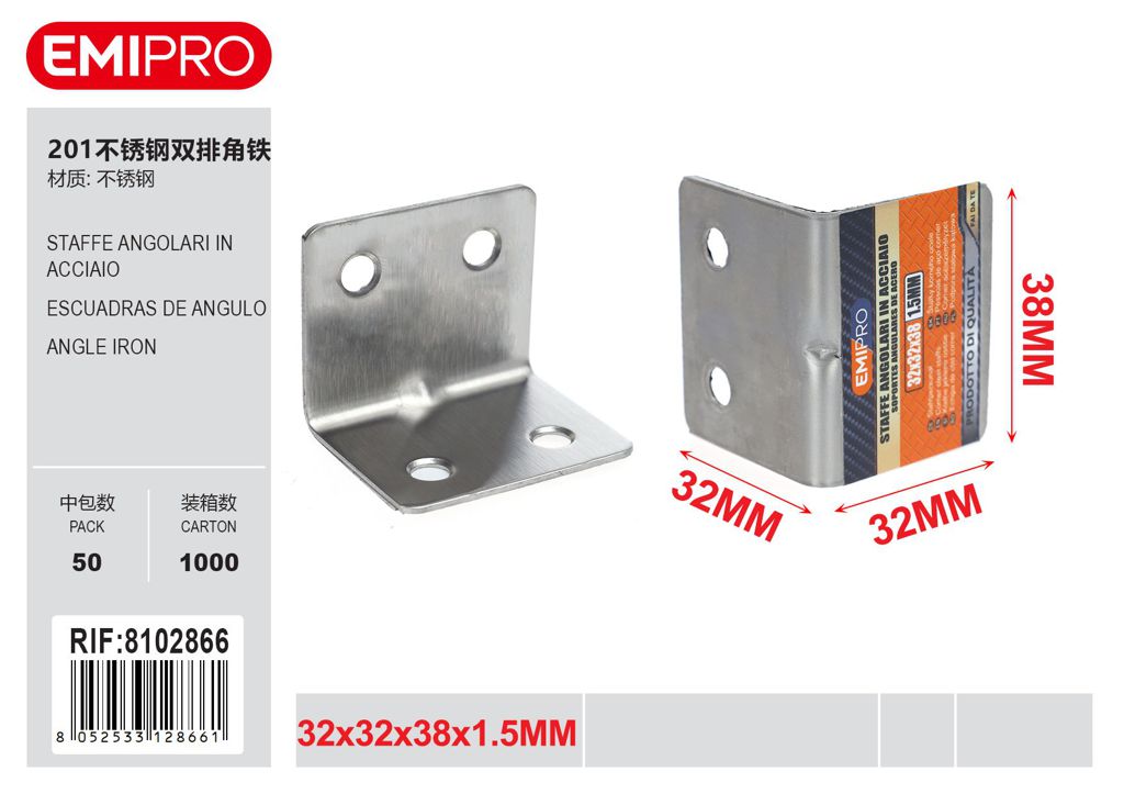 Staffe Angolari In Acciaio 32*32*38*1.5mm