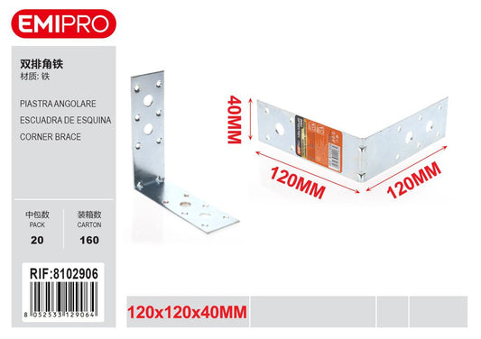 Piastra Angolare 120*120*40mm 2mm