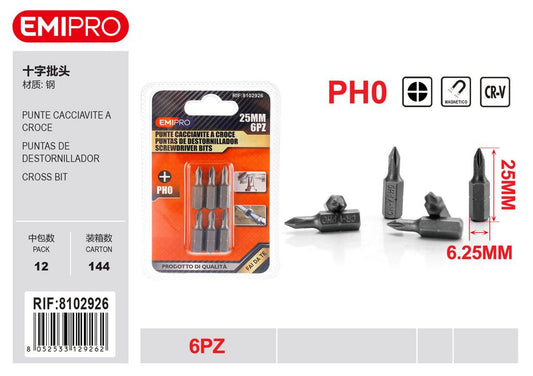 Punte Cacciavite A Croce 6Pz Ph0*25mm