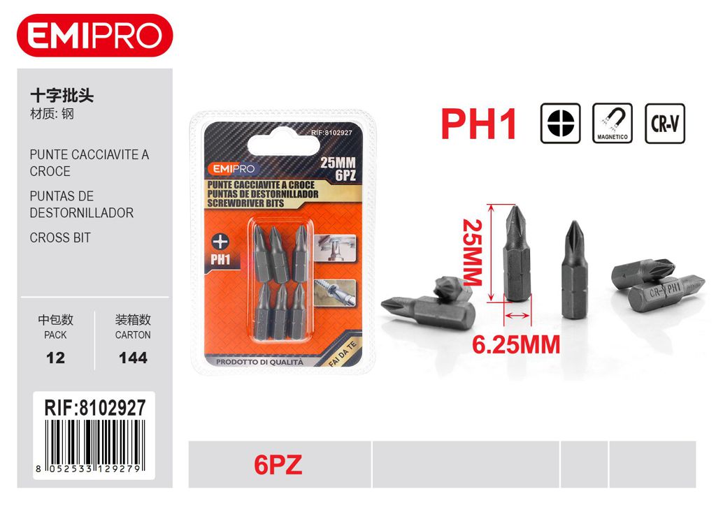 Punte Cacciavite A Croce 6Pz Ph1*25mm