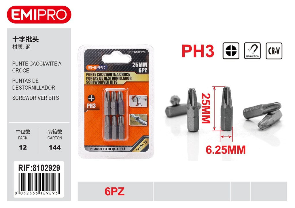 Punte Cacciavite A Croce 6Pz Ph3*25mm