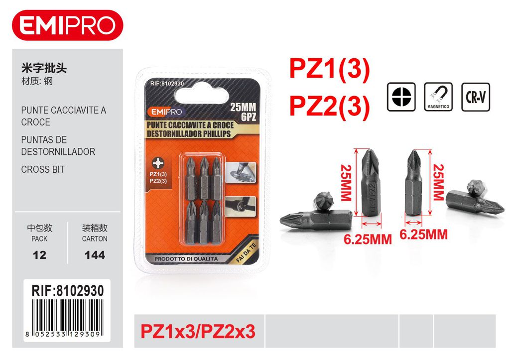 Punte Cacciavite A Croce 6Pz Pz1 3 Pz2 3