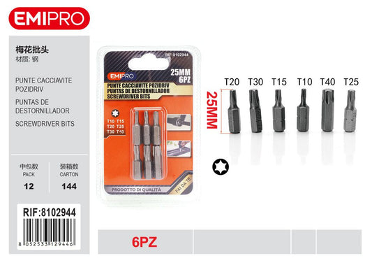 Punte Cacciavite Pozidriv 6Pz T10 T15 T20 T25 T30 T40