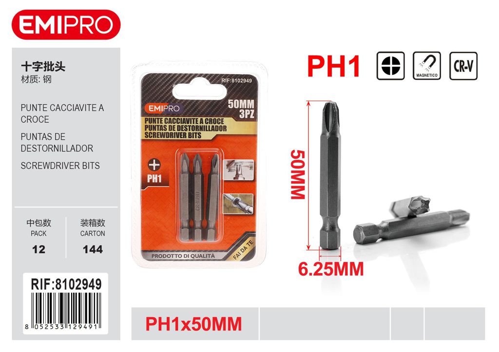 Punte Cacciavite A Croce 3Pz Ph1*50mm