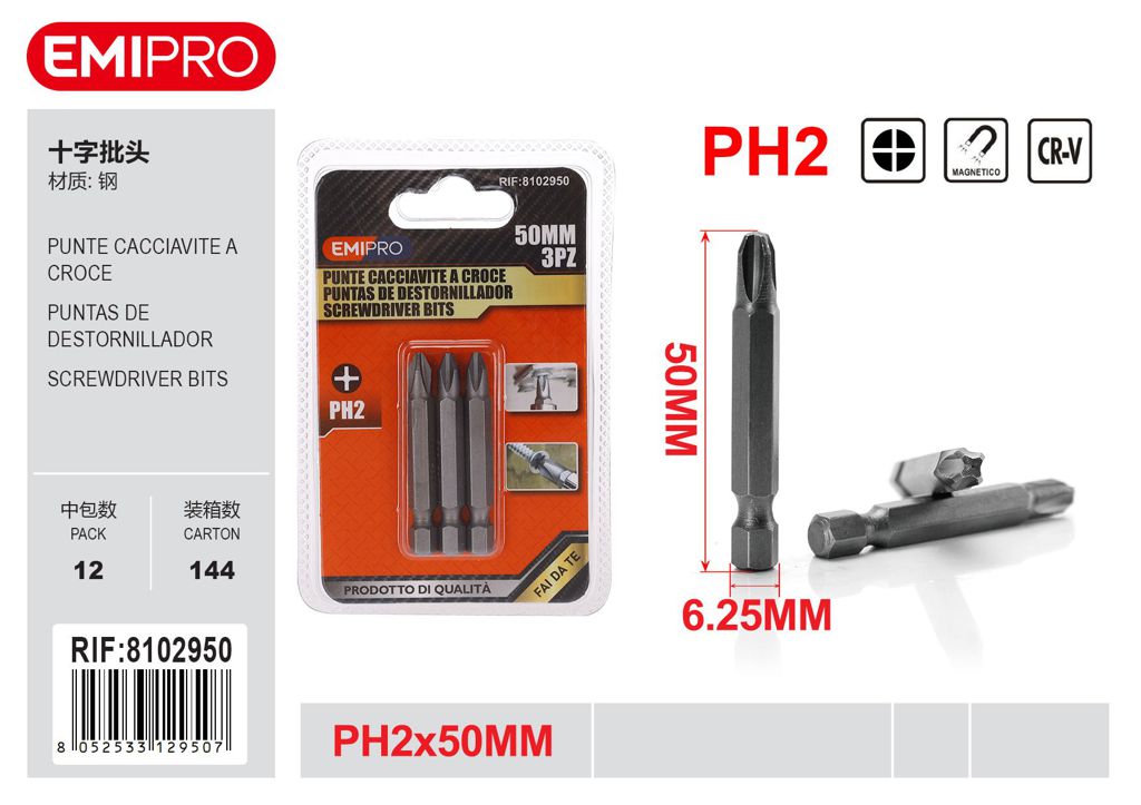 Punte Cacciavite A Croce 3Pz Ph2*50mm