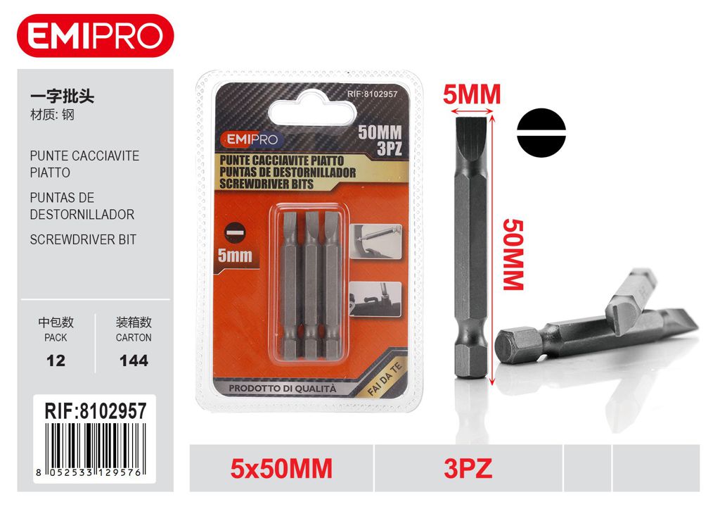 Punte Cacciavite Piatto 3Pz 5mm*50mm