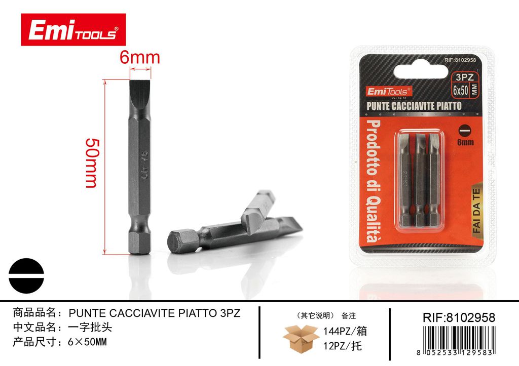 Punte Cacciavite Piatto 3Pz 6mm*50mm